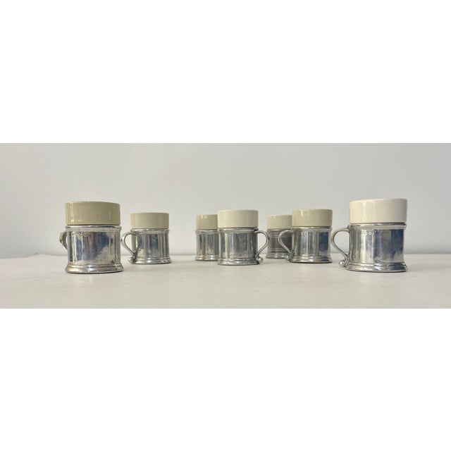 Vintage Wilton Pewter Finish Cups With Ceramic Inserts- 14 Pieces For Sale - Image 9 of 9