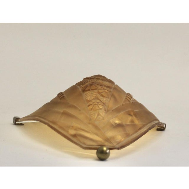 French Art Deco Sconce with Brass Fixture and Glass Shade, 1930s For Sale - Image 6 of 9
