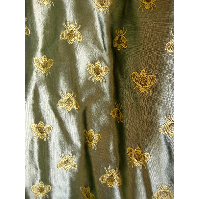 1980s French Empire Napoleon Style Green Silk Large Pair of Curtains ( 5 Pairs Available ) For Sale - Image 9 of 15