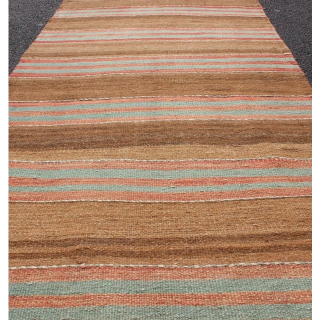 Textile Vintage Turkish Kilim With Soft Brown, Rose, and Aqua Stripes 2'9 X 6'0 For Sale - Image 7 of 9