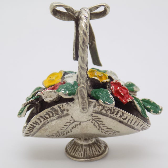 Vintage Italian Handmade Genuine Silver Flower Basket Dollhouse Miniature, Painted, 1980s For Sale - Image 4 of 11