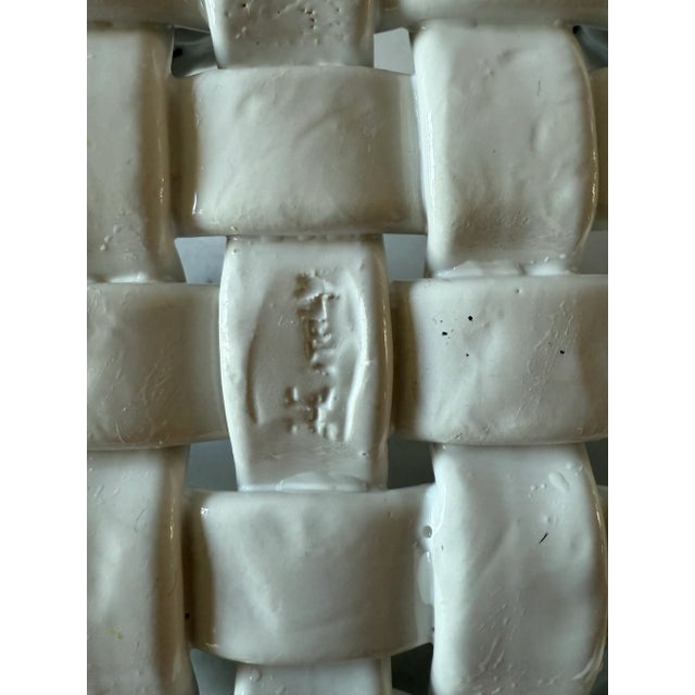 Vintage Italian White Woven Ceramic Basket For Sale - Image 10 of 11