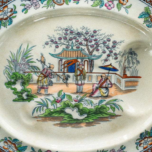 Ceramic 1900s Large Antique Victorian Chinese Ceramic Oval Meat Platter For Sale - Image 7 of 11