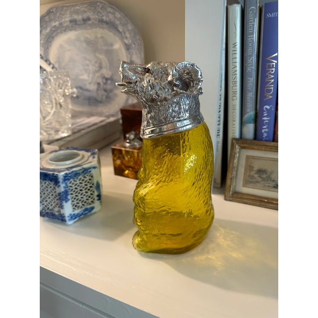 1920s English Victorian Style Sheffield Silver Plate Bear Decanter Claret in Yellow Glass For Sale - Image 9 of 9