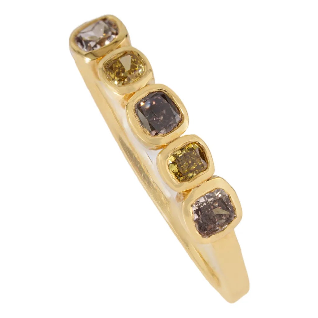 14k Gold Cushion Multi-Color Natural Diamond Five-Stone Band Ring Size ...