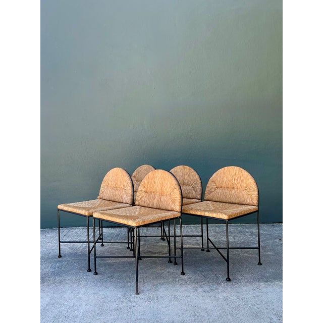Vintage Woven Rush and Metal Dining Chairs - Set of 5 For Sale - Image 10 of 13