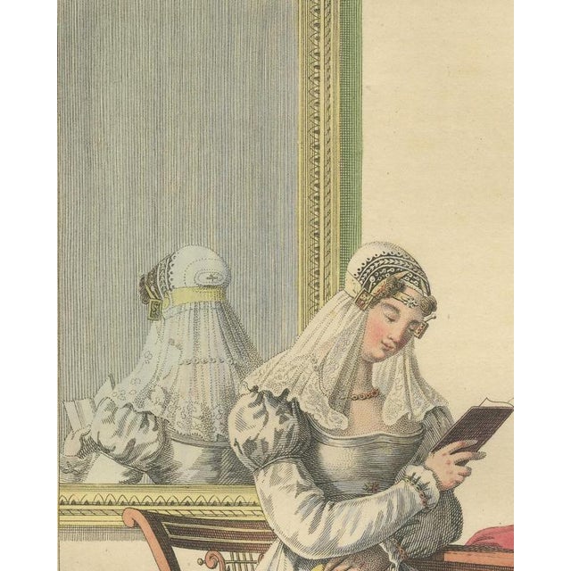 19th Century Maaskamp, North Holland Lady in Her Drawing Room, Dutch Costume, 1820, Engraving For Sale - Image 5 of 9