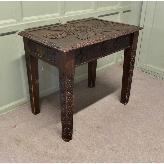 Gothic Carved Oak Side Table For Sale - Image 3 of 6