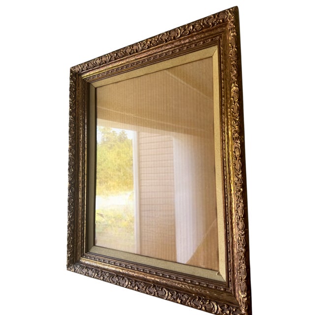 Wood Vintage Bronze-Gilt Ornate Frame With Linen Liner & Glass For Sale - Image 7 of 15