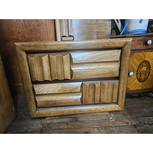 Mid-Century Modern Lane Furniture "Staccato" Brutalist Tallboy Dresser & Nightstand For Sale - Image 14 of 17