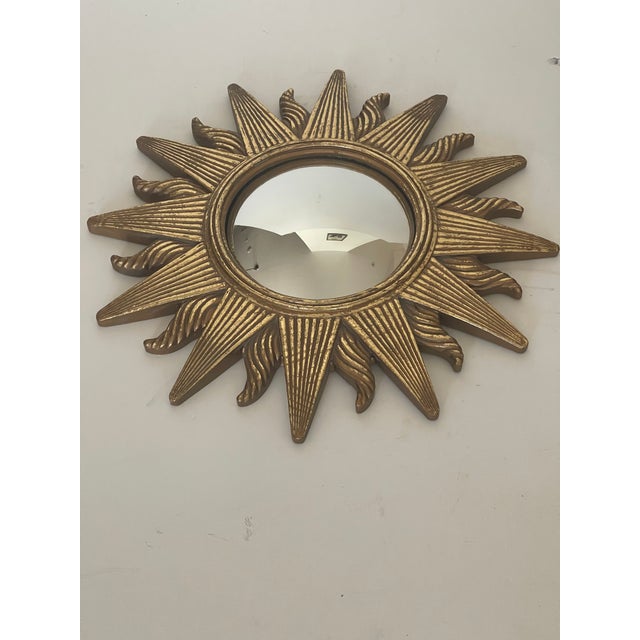 1960s Small Sunburst Convex Wall Mirror For Sale - Image 4 of 5