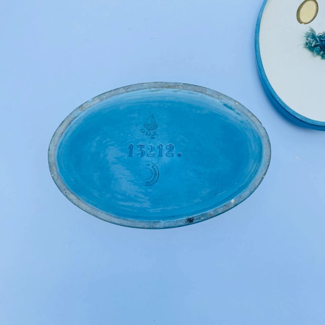 Blue Antique Dux Blue Porcelain Lidded Catchall With Wooden Beads For Sale - Image 8 of 9