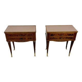 Vintage Italian Bedside Tables with Pink Glass Top and Brass Feet, 1950s, Set of 2 For Sale