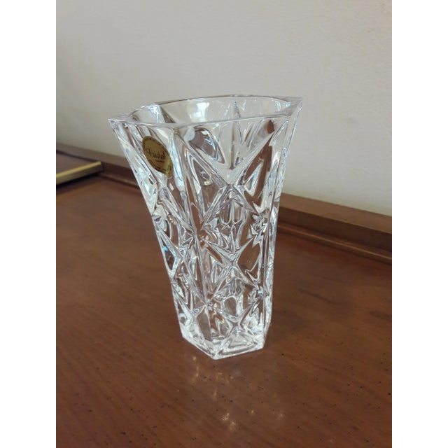 Mid-Century Modern Vintage Cristal France Flower Vase Cross Hatch Pattern For Sale - Image 3 of 6