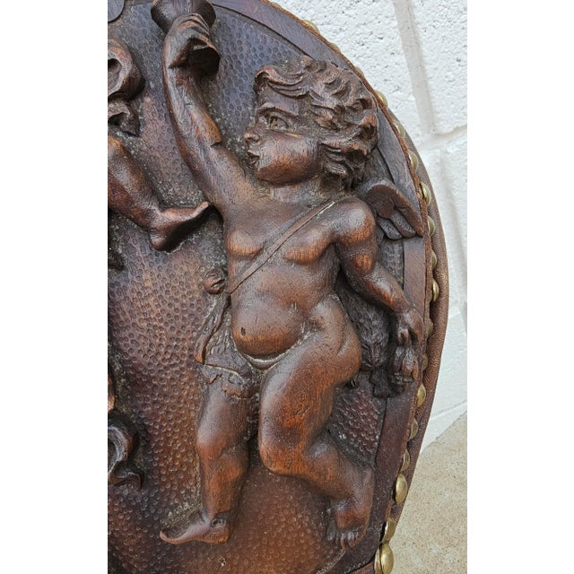 19th Century Studded Hand Carved Walnut Cherubs Bellows, L Latter For Sale - Image 4 of 9