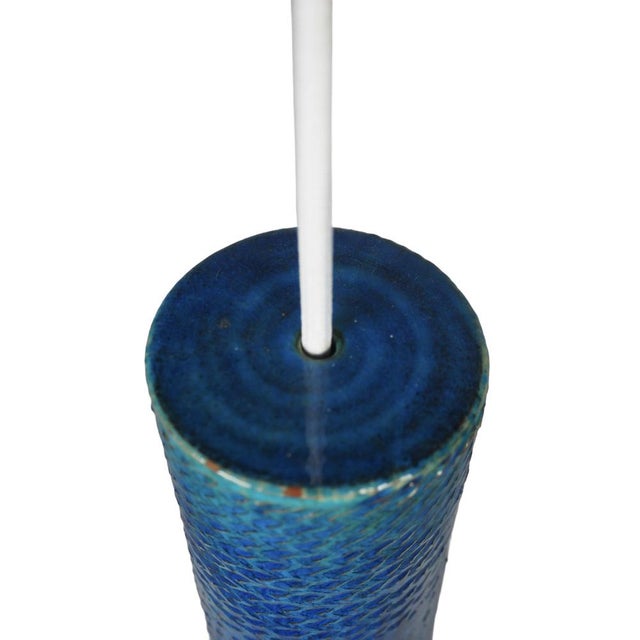 Danish Modern Blue Relief Glazed Pendant Lamp by Nils Kähler for Hak, 1960s For Sale - Image 6 of 12