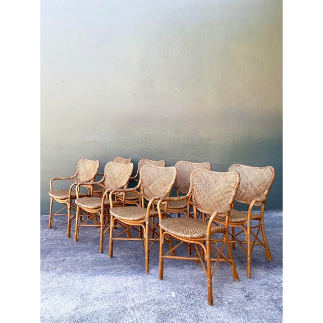 Vintage Palecek Woven Rattan “ Jordan” Dining Chairs - Set of 8 For Sale - Image 11 of 12
