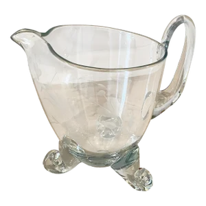 Vintage 1970s Large Hand-Blown Crystal Etched Cut Pitcher
