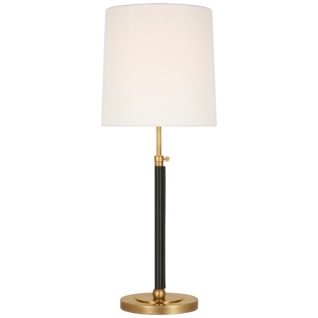 Modern Thomas O'Brien by Visual Comfort Signature Bryant Large Wrapped Table Lamp in Hand-Rubbed Antique Brass and Chocolate Leather with Linen Shade For Sale - Image 3 of 3