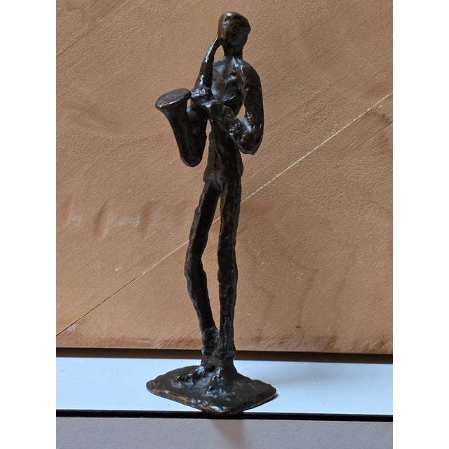 Abstract Vintage Mid Century Giacometti Style Bronze Sculpture Musician For Sale - Image 3 of 7