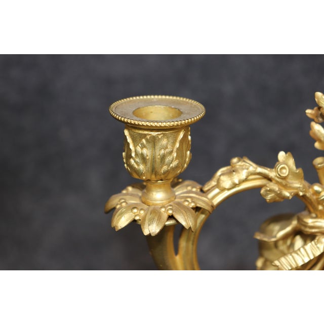 Gold French 19th C Bronze Ormolu and Malachite Clockset Made for Tiffany & Co France For Sale - Image 8 of 12
