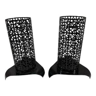 1950s Metal Mesh Taper Candle Holders With Custom Sparkle Powder Coat For Sale