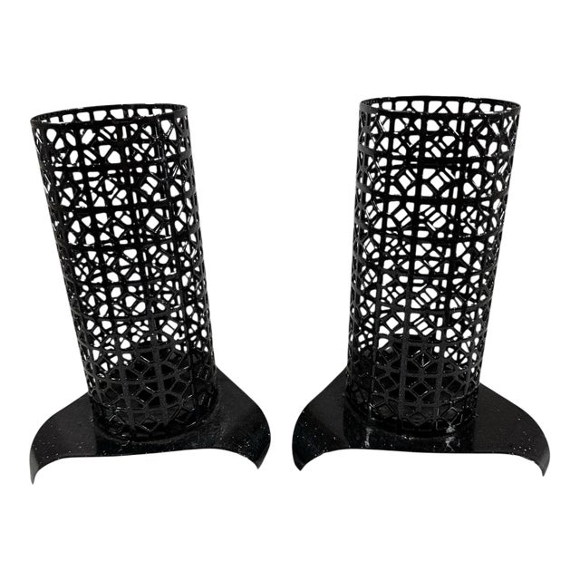 1950s Metal Mesh Taper Candle Holders With Custom Sparkle Powder Coat For Sale