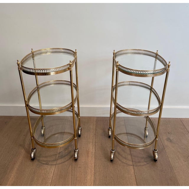 Oval 3-tier Brass Drinks Trolleys in the Style of Maison Jansen - a Pair For Sale - Image 11 of 12