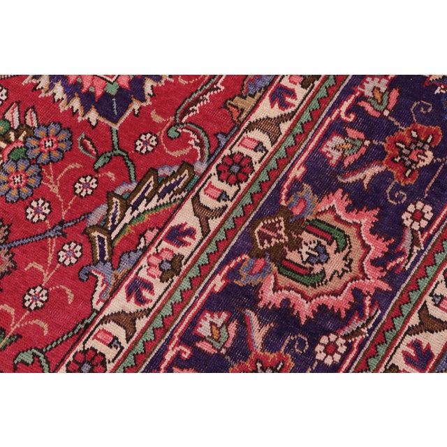 1980s Shabby Chic Persian Tabriz Red/Blue Wool Rug - 9'8'' X 15'0'' For Sale - Image 5 of 10