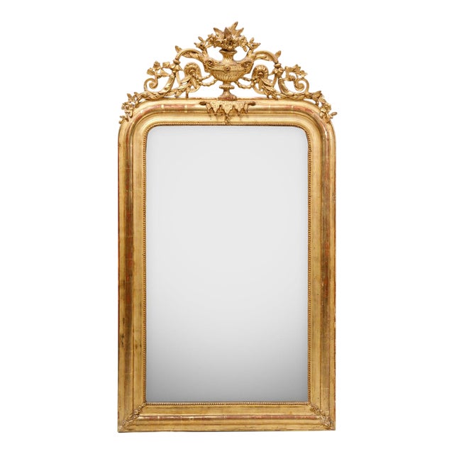 19th Century Louis Philippe Mirror with Vase and Flower Crest For Sale