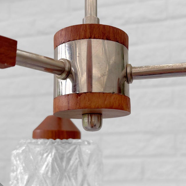 Metal Scandinavian Ceiling Lamp in Teak with Chrome Steel and Glass, Sweden, 1950s For Sale - Image 7 of 10