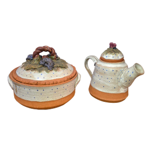 Mid 20th Century Sandra Schmitt McKenzie River Pottery Stoneware Teapot & Lidded Casserole Set, Rustic Studio Art Pottery