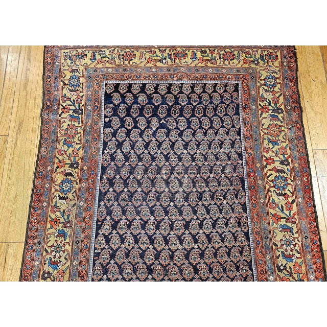 Antique Persian Malayer Gallery Rug, Hand-Knotted Wool, Paisley Pattern, 6x11, Navy & Saffron Yellow For Sale - Image 15 of 18