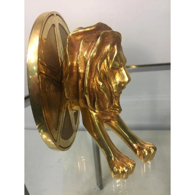 1970s Arthus Bertrand Gilded Bronze Lion and Film Reel Bookends For Sale - Image 9 of 11