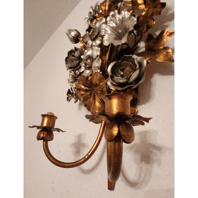 Hand-Forged Gold-Plated and Silver-Plated Candle Wall Lamps by S. Salvadori, Italy, 1950s, Set of 2 For Sale - Image 18 of 18