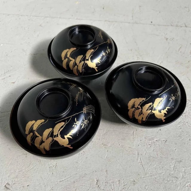 Urushi Maki-E Rice Bowls, Japan, 1910s, Set of 3 For Sale - Image 10 of 12
