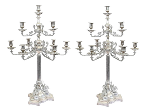 Large Victorian Silver Plate Candleholders, Set of 2