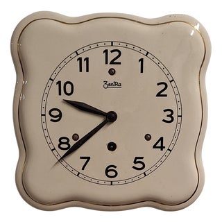 Art Deco German Mechanical Wall Clock with Cream Ceramic Case from Zentra, 1930s For Sale