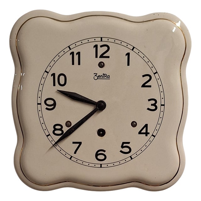 Art Deco German Mechanical Wall Clock with Cream Ceramic Case from Zentra, 1930s For Sale