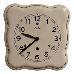Art Deco German Mechanical Wall Clock with Cream Ceramic Case from Zentra, 1930s