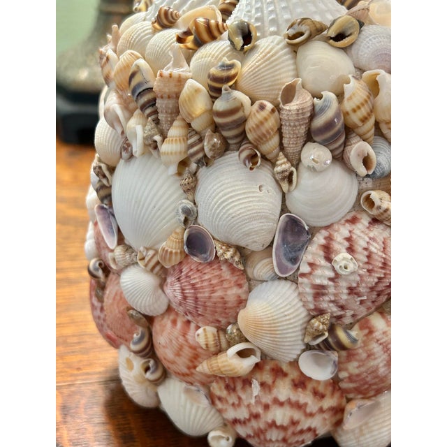 Vintage Shell Encrusted Boho Chic Grotto Petite Lamp With Shade For Sale In New Orleans - Image 6 of 11