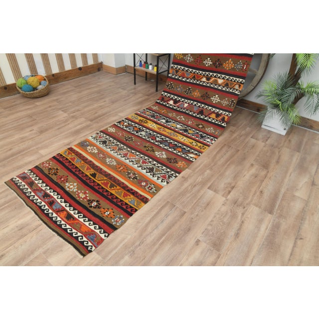 1970s Vintage Turkish Handmade Wool Cotton Colorful Kilim Rug For Sale - Image 4 of 11