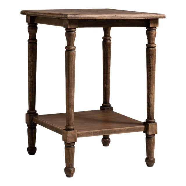 Early 20th Century France Weathered Honey Oak Oak Side Table With Shelf For Sale