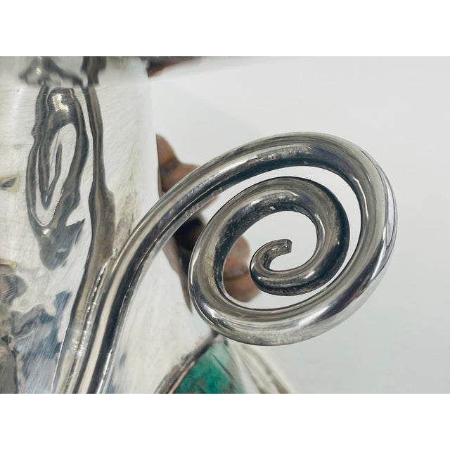 1980s Silver Plate Punch Bowl With Stone Inlay by Emilia Castillo, Mexican Silver For Sale - Image 14 of 18