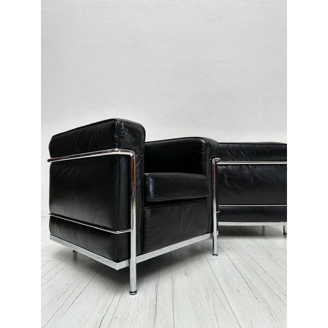 Vintage Black Leather LC2 Armchair by Le Corbusier & Charlotte Perriand for Cassina, 1990s For Sale - Image 12 of 15