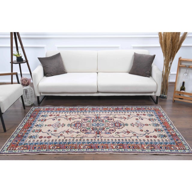 Boho Chic Vintage Turkish Oushak Handmade Wool Cotton Beige Area Rug For Sale - Image 3 of 11