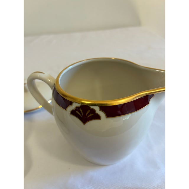 Burgundy Vintage Pickard Ensemble Burgundy Sugar Bowl and Creamer, 2 Pieces For Sale - Image 8 of 12