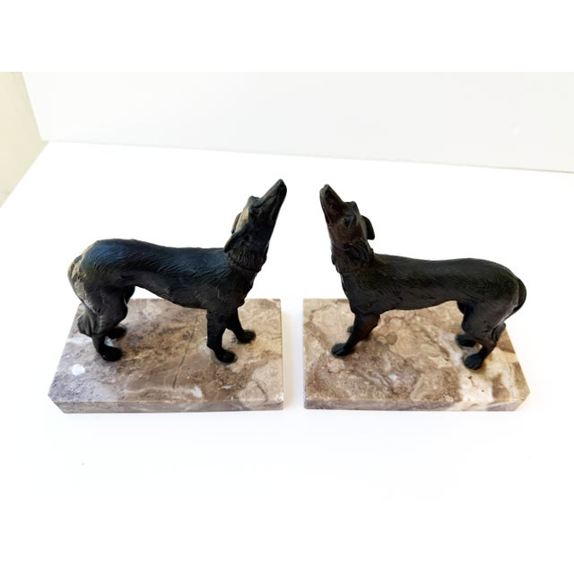 1920s Antique French Art Deco Borzoi Bookends on Marble Bases – Pair, Sourced in Paris For Sale - Image 5 of 10