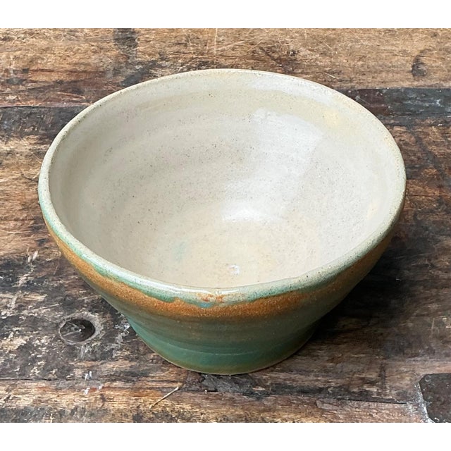 Ceramic Vintage Studio Pottery Green Bowl For Sale - Image 7 of 13