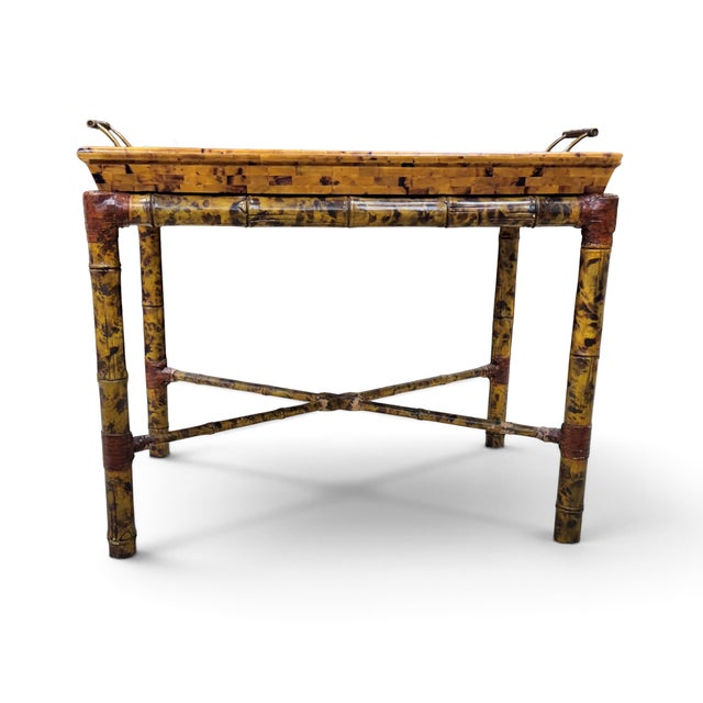 Maitland - Smith Boho Maitland Smith Tortoise Bamboo and Tessellated Penshell Tray Table For Sale - Image 4 of 18